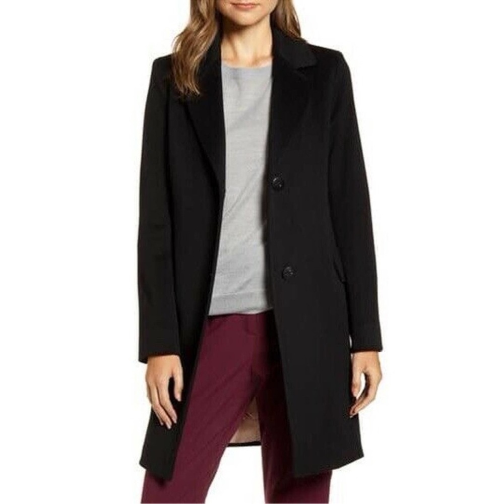 Fleurette Black Loro Piana Wool Notched Collar Coat